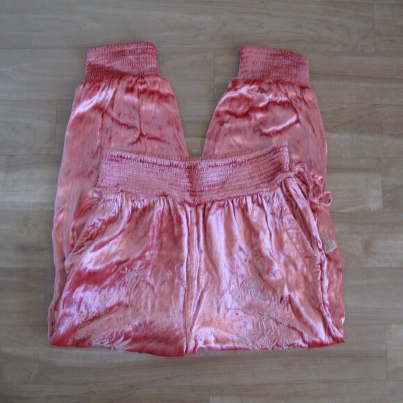 ANTHROPOLOGIE Rosie Coral Embroidered Velvet Joggers - Picture 5 of 9